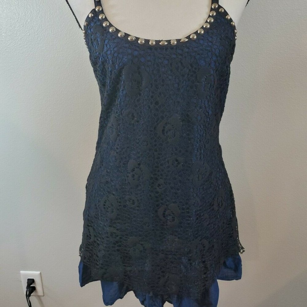 Free People Size 8 Tank Top Black Lace Studded